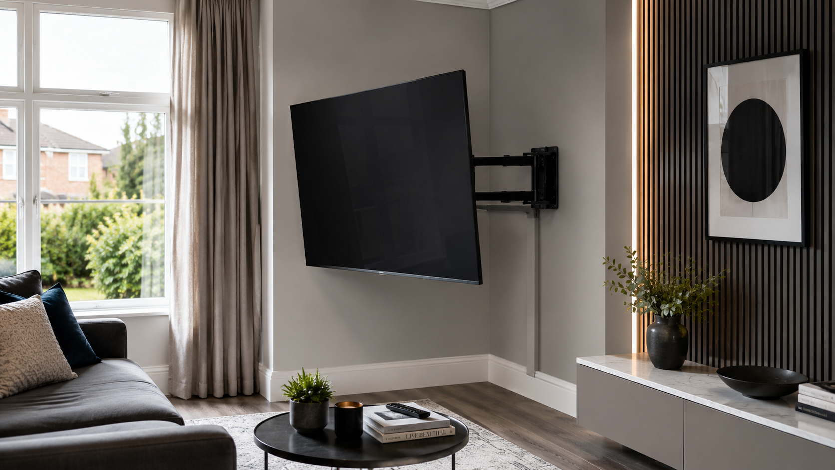 Corner TV wall mounting installation in a Warwick home